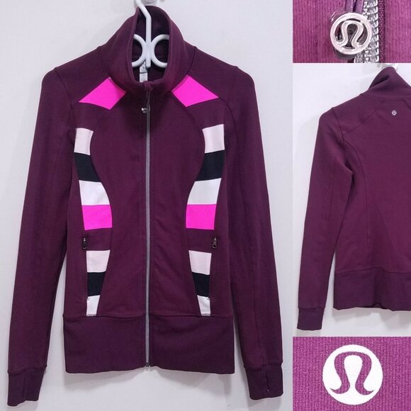 Lululemon Women Plum Nice Asana Jacket Stripes Size Tag Missing - Picture 1 of 11